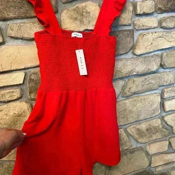 Red Ruffle Shorts Romper, New by Gilli, large - Picture 7 of 8